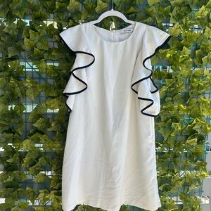 DO+BE White Dress with Black Ruffle Trim